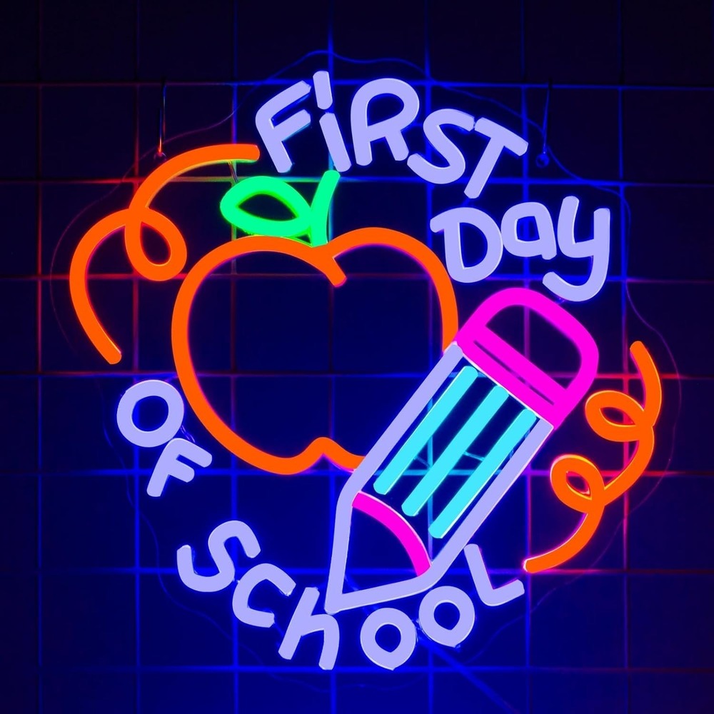 AUGELRE First Day of School Neon Light USB Dimmable LED Sign Wall Decor